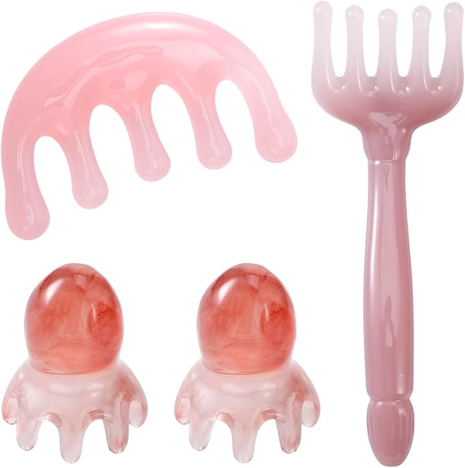 4 PCS Head Massager Scalp Comb Resin Scalp Stress Relax Tool Hair Gua Sha Comb for Heads and Body Relaxation Hair SPA Acupressure Gifts for Birthday Mother's Day Father's Day
