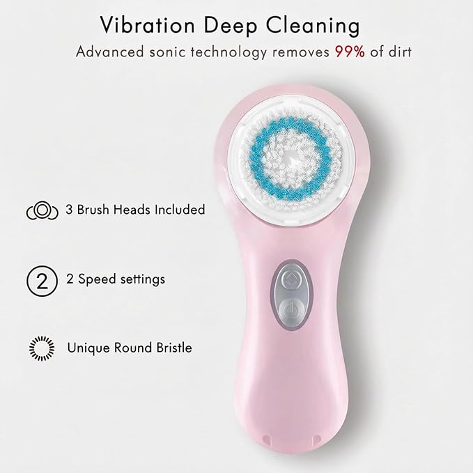 Microtree Electric Facial Cleansing Brush, No Rotation, Sonic Vibrating Deep Clean, Face Brushes for Cleansing, Rechargeable Face Scrubber Exfoliator for All Skin Types, Non Spin