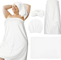 Tigeen Plus Size Towel Wrap for Women Spa Robe Set with Shower Hair Drying Turban Cap Towel Headband Adjustable Bathrobe