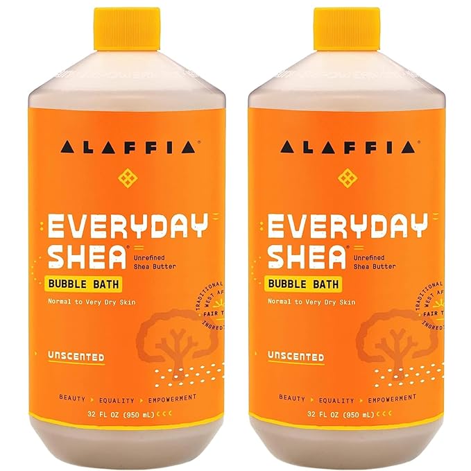 Alaffia Bubble Bath, Unscented 2-Pack – Long-Lasting Bubbles with Moisturizing Shea Butter, 32 Fl Oz