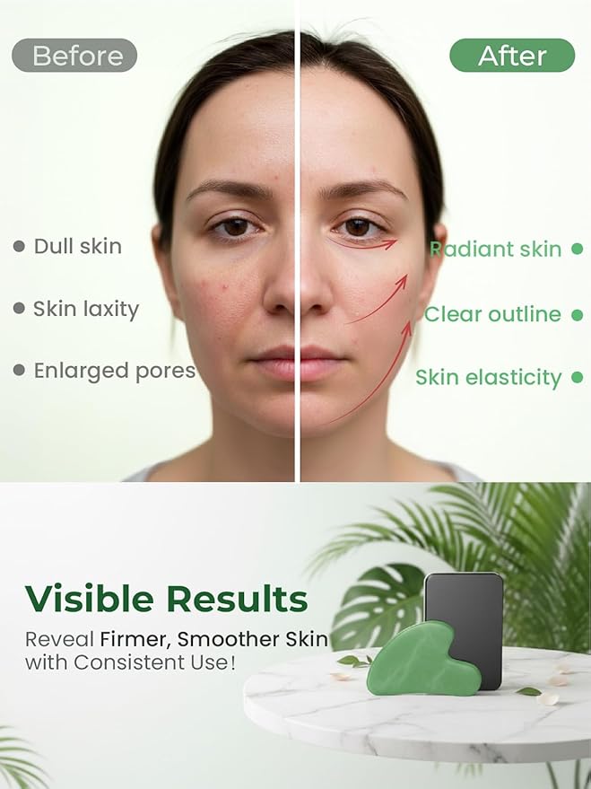 Gua Sha Facial Tools, Guasha Tool for Face & Neck, Gua Sha Scraping Massage Tool for Lymphatic Drainage & Puffiness Reduction (Light-Green)