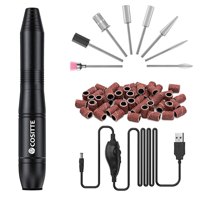COSITTE Electric Nail Drill, USB Electric Nail Drill Machine for Acrylic Nails, Portable Electrical Nail File Polishing Tool Manicure Pedicure Efile Nail Supplies for Home and Salon Use Black