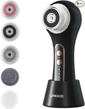 UMICKOO Electric Facial Cleansing Brush, 2-Way Rotating Face Scrubber for Daily & Deep Cleaning, 3 Modes, 5 Brush Heads, Rechargeable, IPX7 Waterproof for All Skin Types