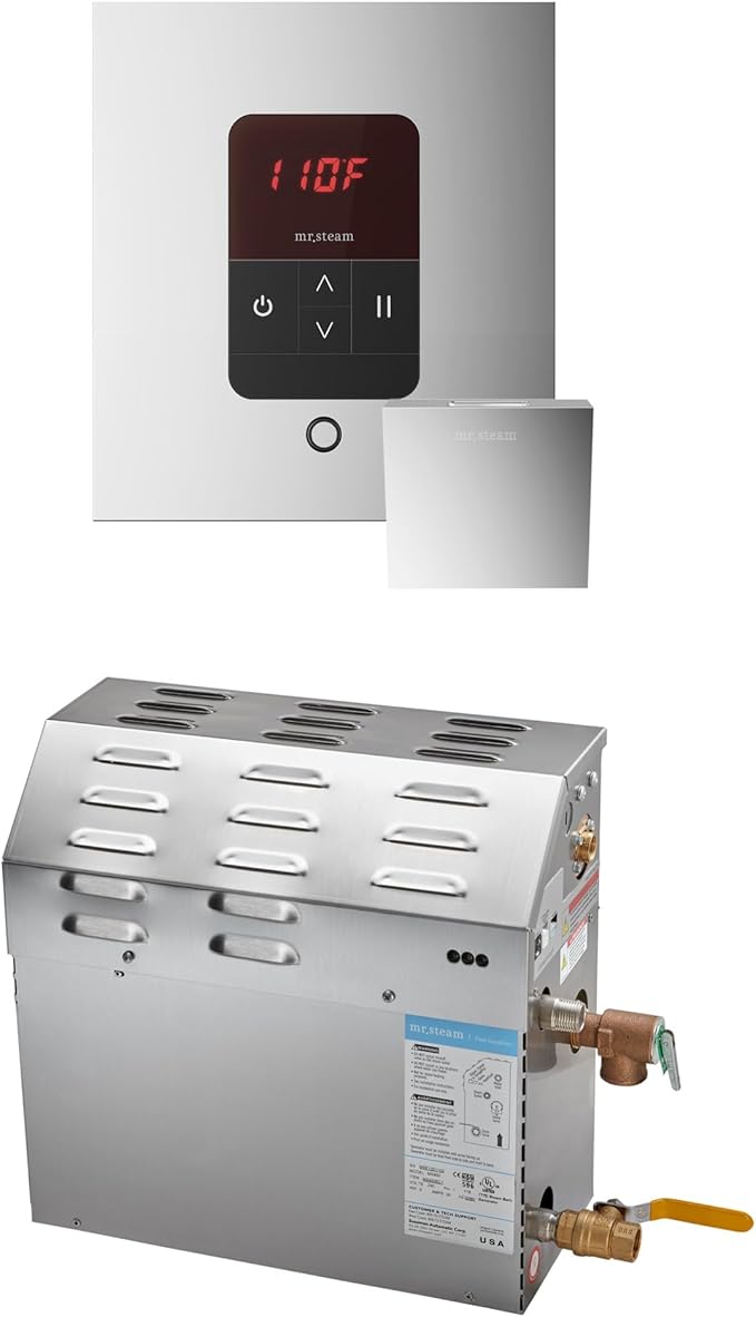 Mr Steam MS 7.5kW (7500W) Steam Shower Generator Package w/square iTempo Control in Polished Chrome