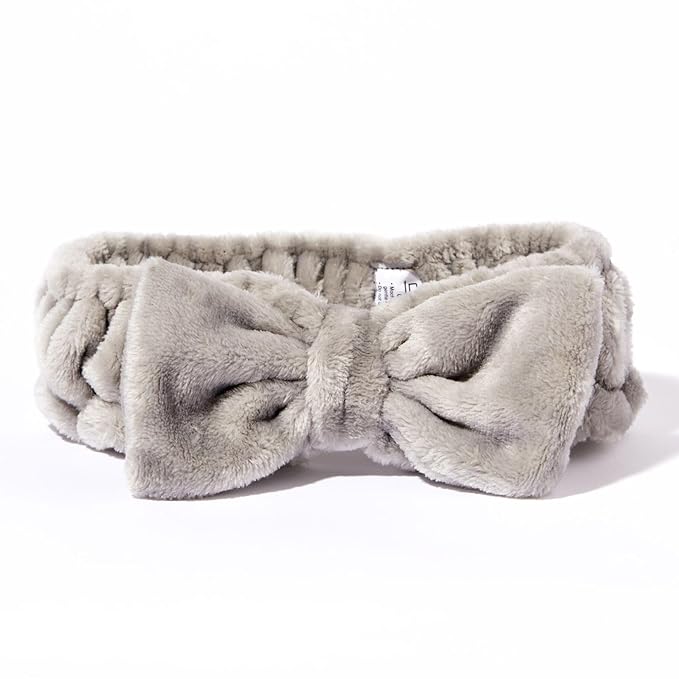 GIOVANNI Multi-Purpose Spa Headband - Eco Chic Beauty, Cute Bow Stylish and Functional Design, Adjustable, Super Soft Fabric, Smooth and Comfortable Texture, Beauty Essential - Gray (Pack of 1)