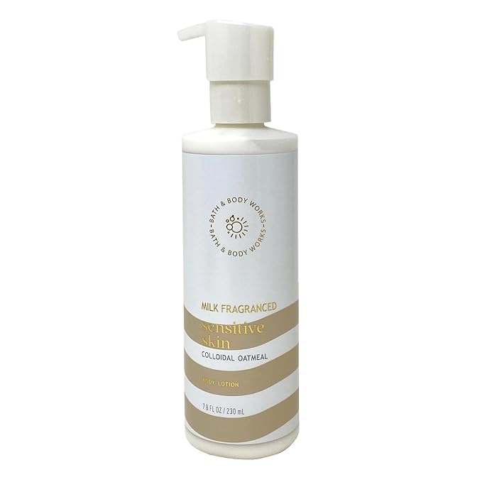 Bath & Body Works Sensitive Skin Milk Fragranced 3 Pack Body Lotion Bundle with a Natural Oats Sample Soap