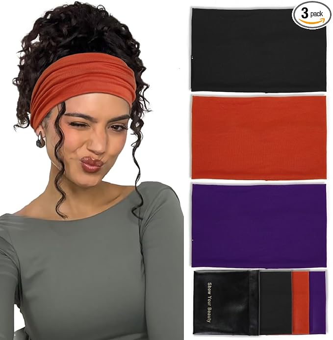 Huachi Wide Headbands for Women Non Slip, Thick Womens Headbands Boho Elastic Hair Bands for Women's Hair, Stretchy Sweat Headband for Workout Running Working