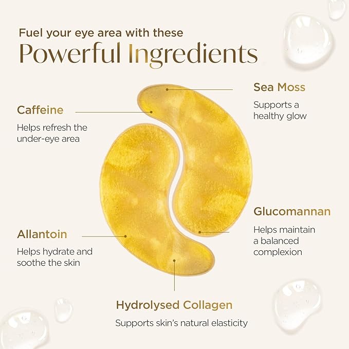 PLANTIFIQUE 24K Gold Under Eye Patches 5 Pairs - Dermatologist Tested - Hydrating Eye Masks Skincare with Collagen, Hyaluronic Acid for Dark Circles & Puffiness