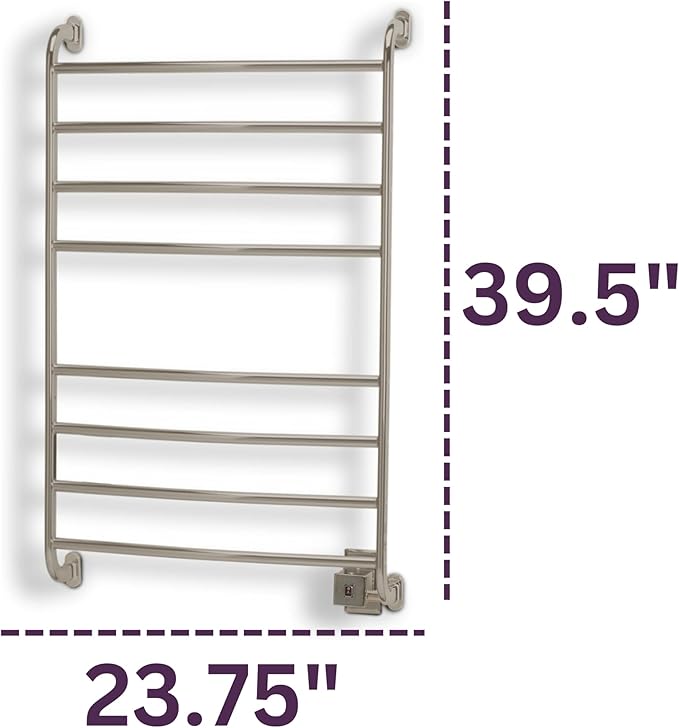 Warmrails Kensington Towel Warmer - Wall Mounted Towel Warmer Rack for Drying Towels and Garments - 39.5-Inch Nickel Finish Frame with 4 Bars - Model HSKS