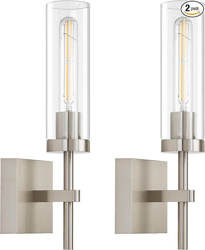 SANTOSTOCK Brushed Nickel Battery Operated Wall Sconces with Remote Control, Wireless Wall Sconce Set of 2, Rechargeable Cordless Wall Lights for Living Room Bathroom Hallway Entryway Stairwell, 3000K