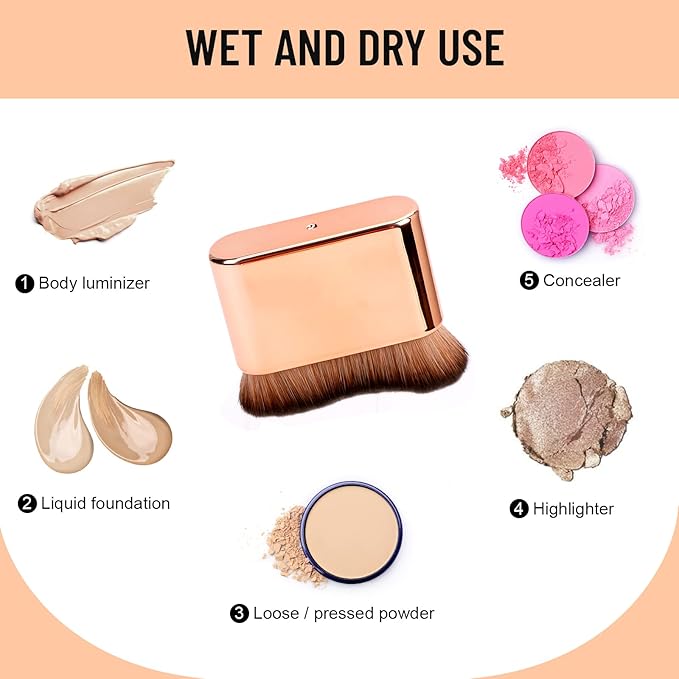 Yoseng Self Tan Brush - Rose Gold Kabuki Brush for Body, Face & Hands - Vegan, Streak-Free Application, Multi-Use for Self Tanner, Sunscreen, Body Lotion