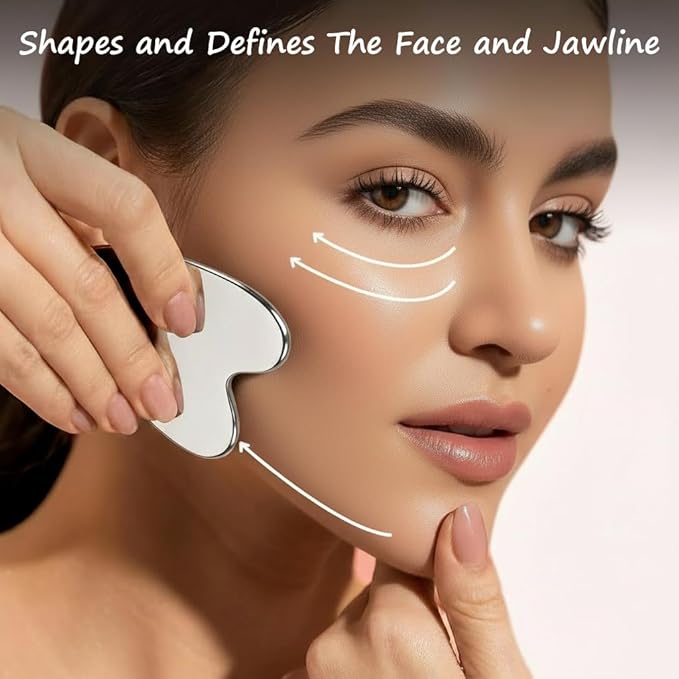 Gua Sha Facial Tools Capable of Facial Sculpting Big Size,304L Stainless Steel Metal Gua Sha Lymphatic Drainage Massager for Daily Skin Care Beauty Routine
