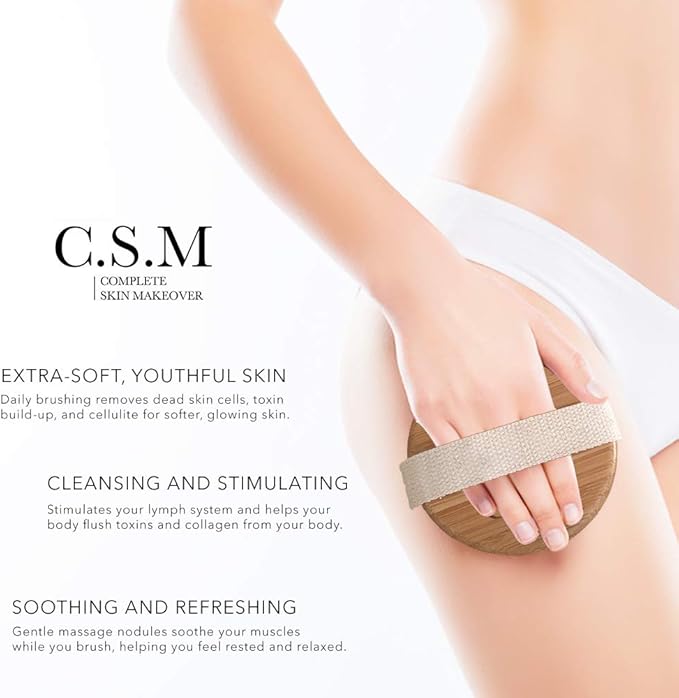 CSM Dry Brushing Body Brush for Lymphatic Drainage - Natural Boar Bristle Exfoliating Brush Set with Face Brush for Cellulite, Circulation & Glowing Skin