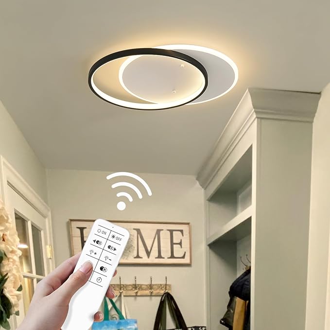 Shine LUEST Modern LED Ceiling Light Fixture Black Semi Flush Mount Light with Remote Control 19.69" Hallway Light Fixtures Ceilings Mount Dimmable Ceiling Lamp for Bedroom,Kitchen,Entryway