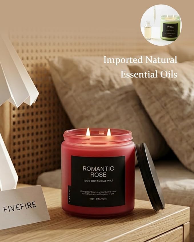 Rose Scented Candles for Home, 13oz Organic Soy Wax, 76-Hour Clean Burning, Non Toxic Natural Candle, Romantic Floral Aroma for Relaxation, Aromatherapy Gift for Women Men
