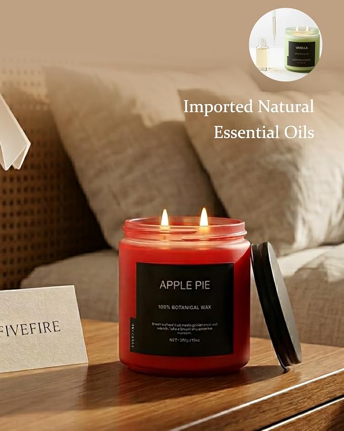 Apple Pie Home Scented Candles, 13oz Organic Soy Wax, 76-Hour Clean Burning, Natural Candles Non Toxic, Warm & Sweet Gourmand Scent for Relaxation, Aromatherapy Housewarming Candle for Men Women
