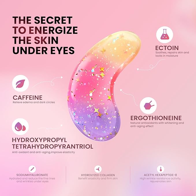 AILEORY Under Eye Patches (36 Pairs) - Tri-color Glitter Eye Gel Pads for Dark Circles, Puffy Eyes, Under eye Bags, Wrinkles | Natural Collagen Under Eye Mask Patches, Mothers Day Gifts for Mom