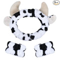 Plush Wash Face Headband Cow Print Spa Wrist Band Cuffs Hair Scrunchy Women Girls Facial Makeup Skincare Bath Head Wrap Kids Costume Party Supply Birthday Gift