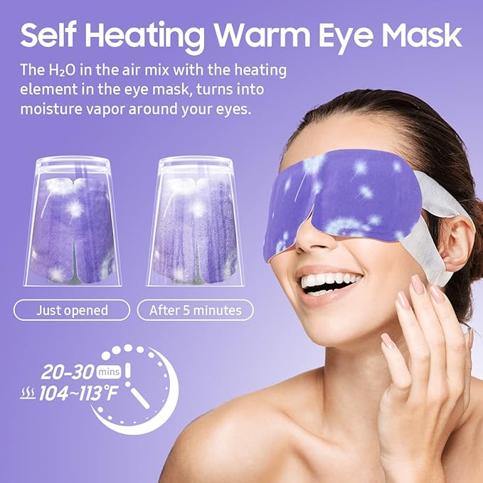 BeHoomi 30Packs Steam Eye Mask, Heated Eye Mask Warm Compress for Eyes, Self Heating Disposable Steam Mask for Home Sleep, Spa, Travel Essentials & Relaxation Gifts, Mothers Day Gifts (Lavender)