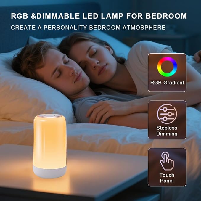 Touch Night Light Rechargeable LED Mood Lamp 7 RGB Color Ambience Lighting for Bedroom Bathroom Nursery Home, Dimmable & Portable Table Lamp for Adults/Kids