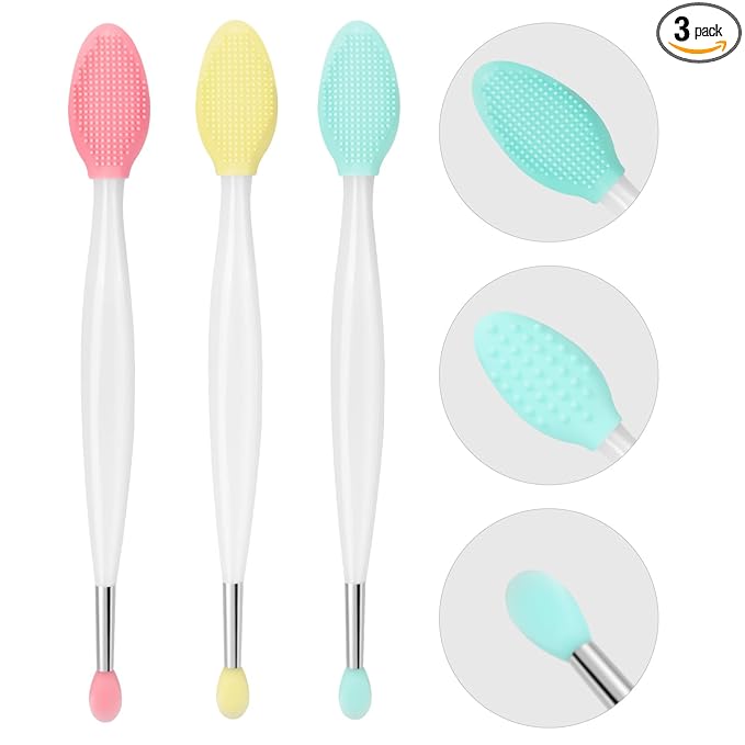 Unaone Lip Scrub Brush - 3 PCS Dual-ended Lip Scrubber Exfoliator and Silicone Lip Brush, 2-in-1 Silicone Lip Scrub Tool Lip Mask Applicator, Gentle Exfoliator & Applicator for Soft