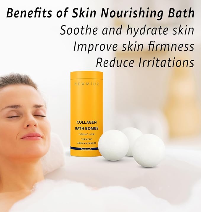 Collagen Bath Bombs Luxurious Bath Foam Gift for Dry Skin Hydration Moisturizing Turmeric Arnica Orange Essential Oil Infused for A Blissful Experience
