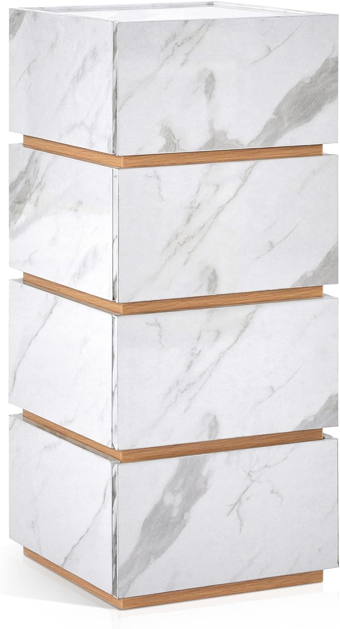 BarberPub Marble Patterned Salon SPA Cabinet, Storage Barber Organizer with 4 Drawers, Multi-Functional Large-Capacity Station for Home & Office 2037 (White)