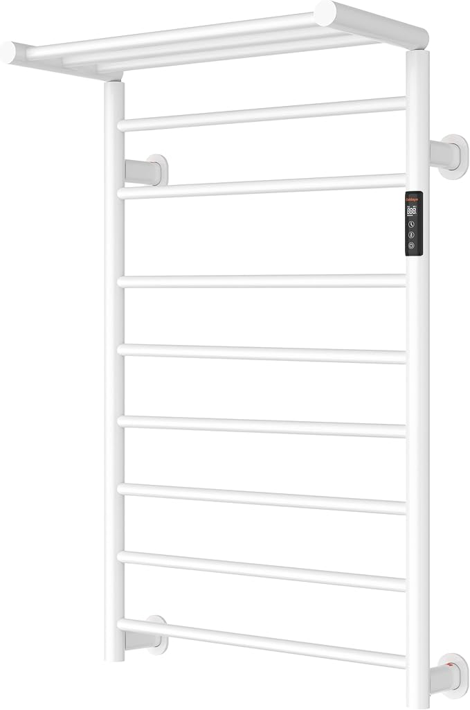 Foldable Heated Towel Rack, Dual-Zone Electric Towel Warmer Rack with Timer, GFCI Plug-in or Hardwired, Wall-Mounted, Drill-Free Installation, Matte White, CA3-1100X550-Standard-MW