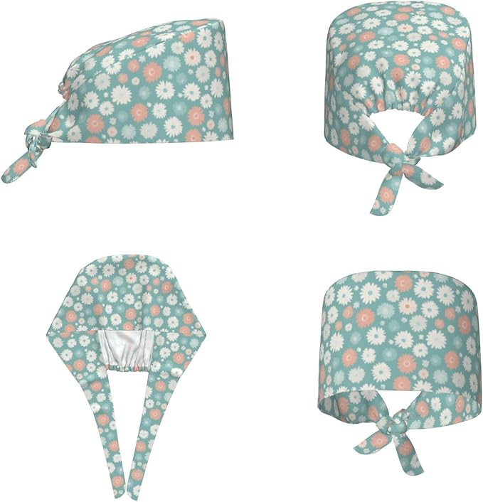 Scrub Cap for Women and Men Boho Black Leaf Pattern Adjustable Breathable Sweatband Hat for Work Kitchen Spa Shower Daily Use