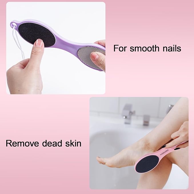 4-in-1 Nano Glass Foot Callus Remover, Professional Foot File (Glass, Rasp & Sand Paper), Durable Foot Scrubber Pedicure Tools for Hard and Dead Skin Remover, Soft Smooth Feet, 2 Pcs Pink