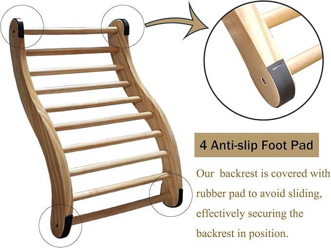 Non-Toxic Cedar Sauna Backrest for Barrel or Infrared Sauna, with Felt Sauna Hat and Seat Pad, Anti-Slip Sauna Accessory (1 Pack)