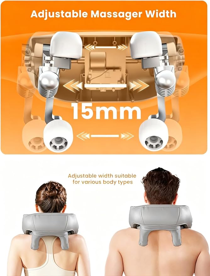 Shiatsu Neck Massager with Heat for Pain Relief Deep Tissue, Upgraded Adjustable Width 4D Kneading Shoulder Massage, Electric Back Massage Pillow, Gifts for Women Men Mom Dad, Mothers Day (Grey