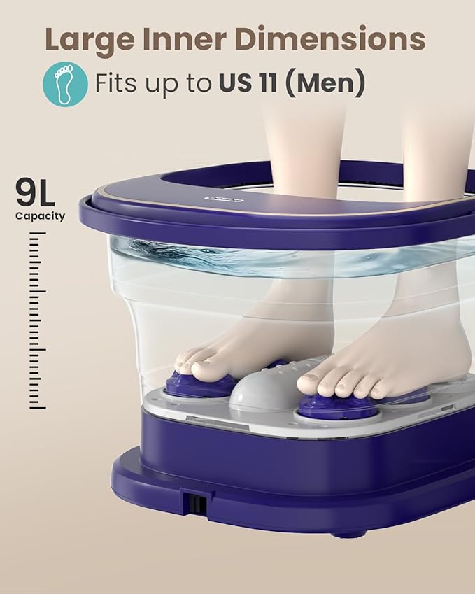 Puboo Electric Foot Bath Massager with Remote, 16 Motorized Massage Balls for Stress Relief, Collapsible Foot Spa Bath Massager with Heat, Pedicure Spa Tub with Temp Control, Purple