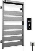 Towel Warmer Rack, Heated Towel Rack for Bathroom, Wall-Mounted Plug (Not Hardwired), Aluminum alloy/6 large area heating rods, With Timer and Temperature Adjustment, Overheat Protection Function Gray