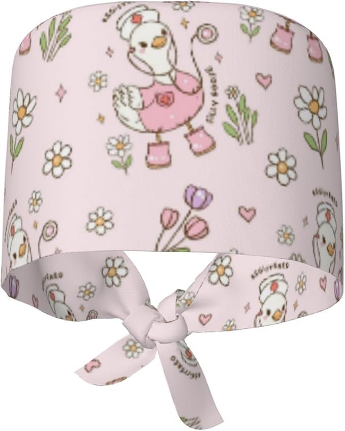 Adjustable Scrub Cap with Buttons & Sweatband, Working Hat with Elastic Tie Back, Unisex Nurse Surgical Caps for Women & Men