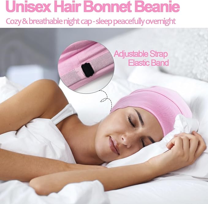 Sleep Cap Bonnet for Sleeping Black Women, Adjustable Cooling Ice Silk Lined Bonnet for Curly Braids Hair Cover Beanie Hat