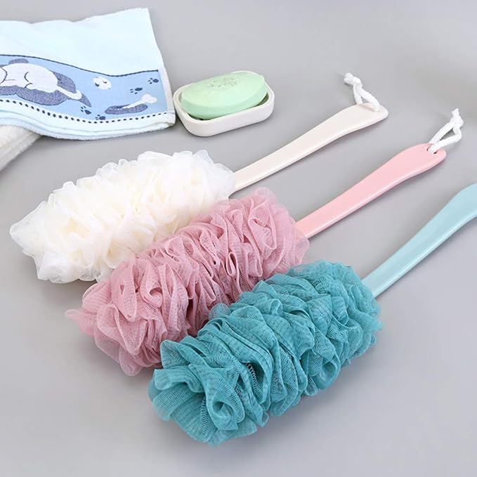Back Scrubber for Shower, Loofah Long Handle Bath Body Brush, Soft Nylon Mesh Sponge On a Stick for Shower Men Women Kids Elderly, Exfoliating Scrub Cleaning Luffa for All Kinds of Skin(Pink)