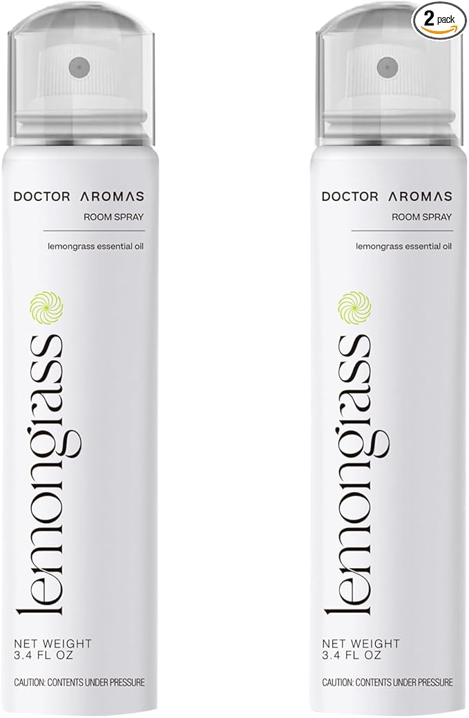 Doctor Aromas Premium Air & Room Spray – 100% Natural Lemongrass Long-Lasting Fragrance for Home, Bedroom or Bathroom – Powered by Everspray Tech (Pack of 2, Lemongrass)
