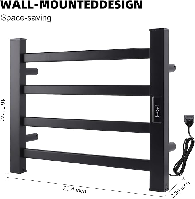 Towel Warmer Heated Towel Bar-Rack - Nopwer Bathroom Wall Mounted Electric Towel Drying Plug-in Matte Black 4 Bars