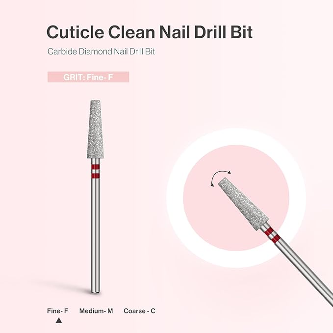 MelodySusie 4mm Long Tapered Barrel Cuticle Clean Nail Drill Bit 3/32'', Professional Safety Carbide Diamond Under Nail Cleaner for Cuticle Dead Skin Nail Prepare, Beginners Bits, Series Bit-S, Fine