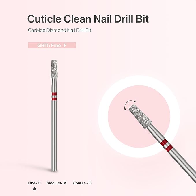 MelodySusie 3mm Short Tapered Barrel Cuticle Clean Nail Drill Bit 3/32'', Professional Safety Carbide Diamond Under Nail Cleaner for Cuticle Dead Skin Nail Prepare, Beginners Bits, Series Bit-S, Fine