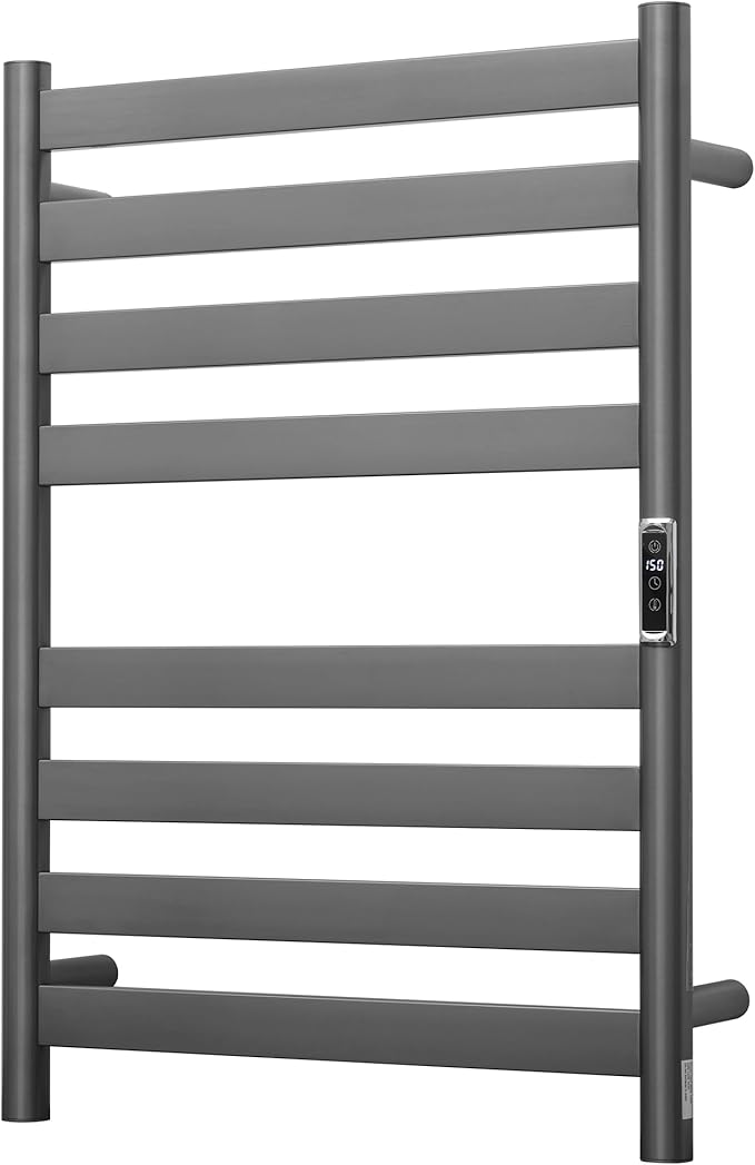 Heated Wall Mounted Electric Towel Warmer Rack,Timer & Temperature Control, 8 Bar Stainless Steel Towel Heater for Bathroom (Gunmetal Grey, 8 Bars)