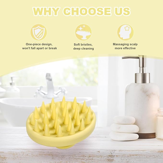 Meartchy Silicone Scalp Massager, Scalp Scrubber for Hair Growth with Soft Bristles, Scalp Exfoliator Brush Dandruff Removal Shampoo Brush for Wet Dry Scalp Care (Light Yellow)