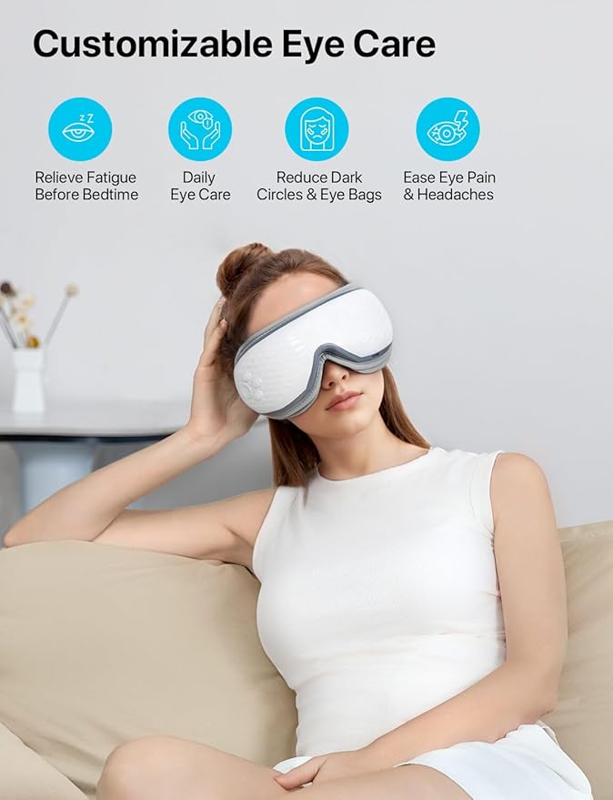 ALLJOY Eye Massager with Heat, Mothers Day Gifts for Women Men, Bluetooth Music Sleep Mask for Migraine Relief, Eye Strain, Dark Circles & Dry Eyes