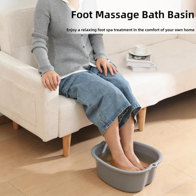 Ytterbium Foot Soaking Bath Basin, Large Massage Foot Soaking Tub, Plastic Home Spa Pedicure Bucket, Relaxation & Stress Relief, Suitable for Women & Men (Gray)