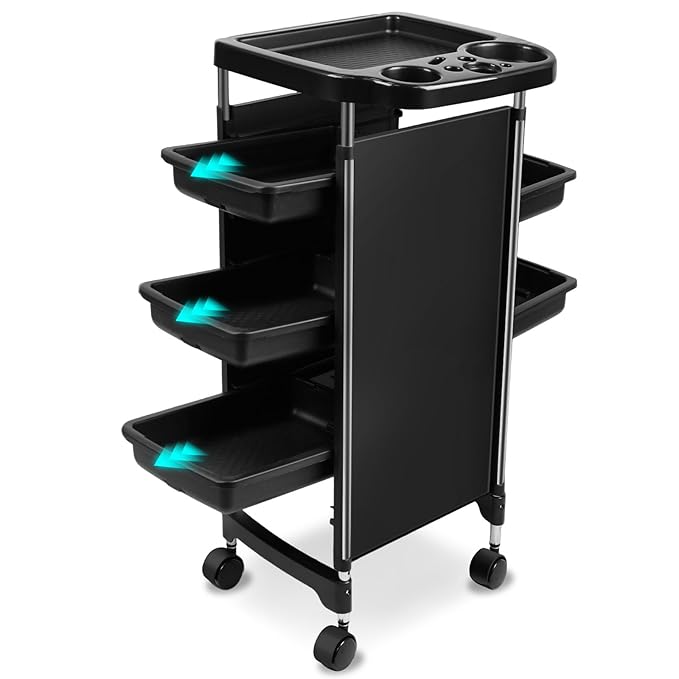 Professional Salon Trolley Cart, 5-Drawer Rolling Storage Organizer, Black, 35.4" Height with Wheels (Black-T28)
