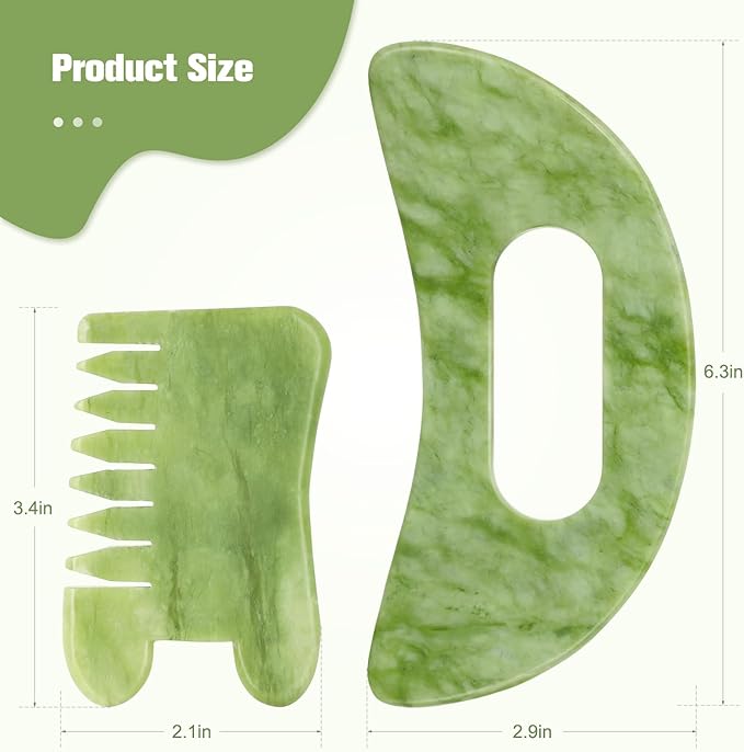 airogym Jade Stone Gua Sha Massage Tool Set Larger Guasha Board with Handle, Jade Stone Guasha Scalp Comb, Muscle Scraping Massage Tools