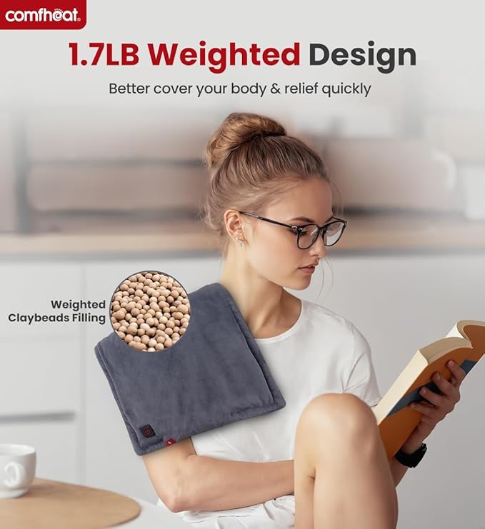 Portable Heating Pad with 5000mAh Battery Powered, 1.7LB Weighted Heat Pad Rechargeable for 1-3H Warmth Outdoor Travel, 3 Heat Settings, 12" x 16", Gray