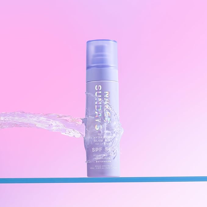Naked Sundays SPF 50 Hydrating Glow Face Mist - Daily Sunscreen Spray & Makeup Setting Spray with Hyaluronic Acid, Lightweight, Non-Greasy & Hydrating, 75ml