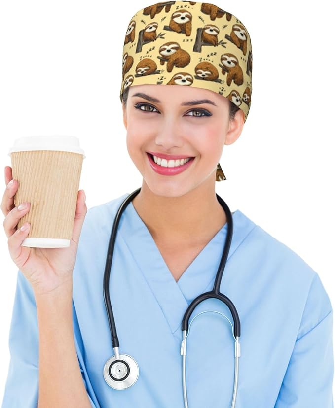 Alligator Ice Cream Working Cap, Scrub Cap with Sweatband, Adjustable Tie Back Hat Breathable Headgear for Women/Men